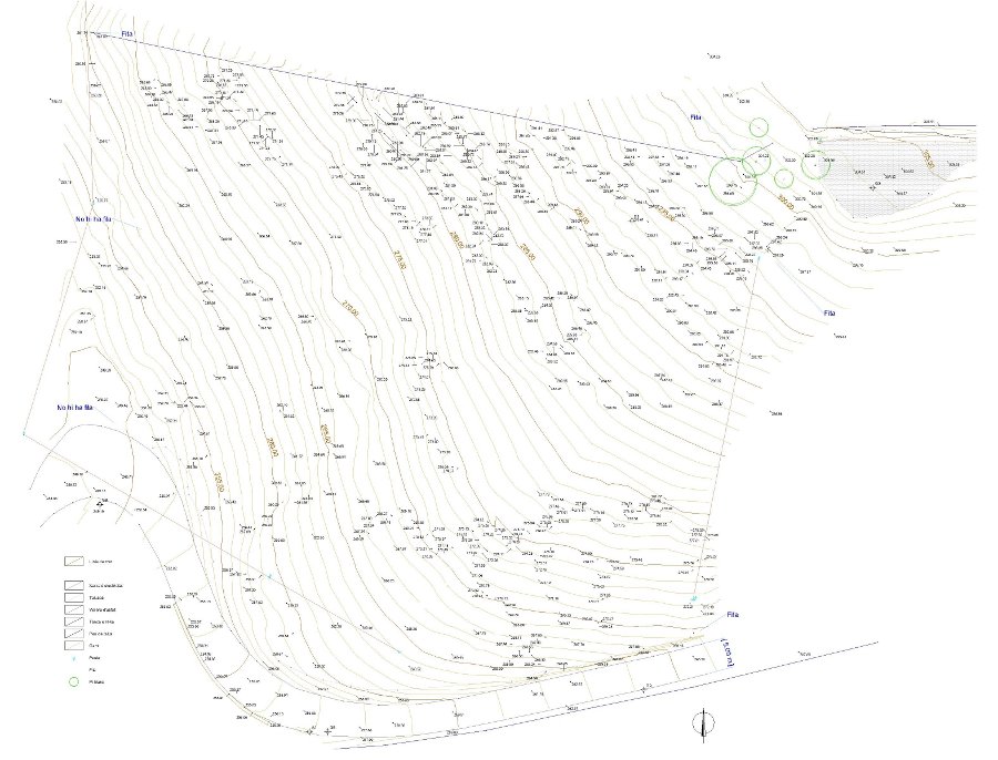 Plano topográfico con curvas de nivel equidistantes